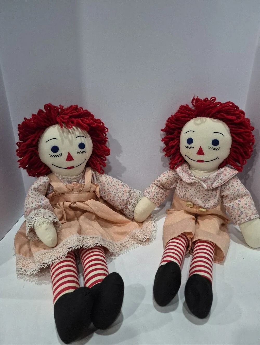 Vintage Handmade Raggedy Ann & Andy Dolls Large 25